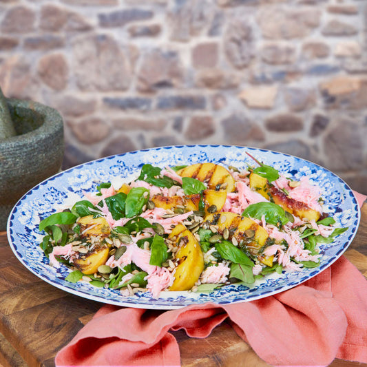 Wood Smoked Shredded Irish Ham and Grilled Peaches Salad