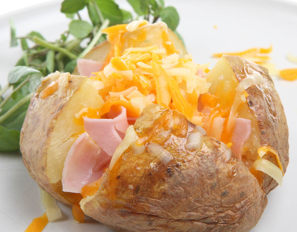 Baked Potatoes with Ham & Cheese