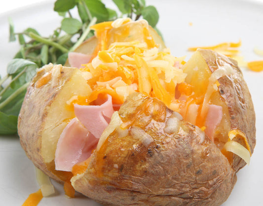 Baked Potatoes with Ham & Cheese